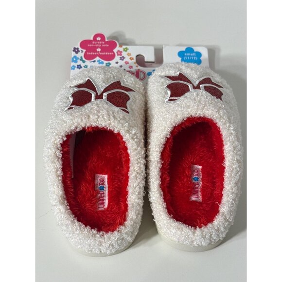 Limited Too white red lined Christmas bow slippers girls S 11/12 NWT glitter - Picture 2 of 6
